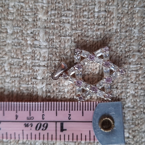 Sterling silver, clear stone baguettes and pink stone Star of David - Picture 3 of 6